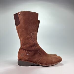 Timberland Comforia Brown Genuine Leather Boots Mid Calf Side Zip Womens Size 7M